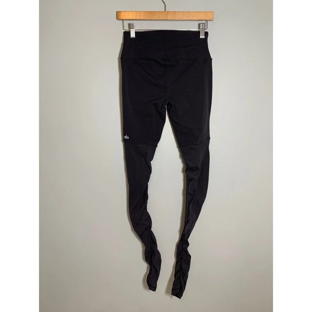 Alo Yoga Goddess Leggings Women Medium Black High Waist‎ Ribbed Scrunched Leg